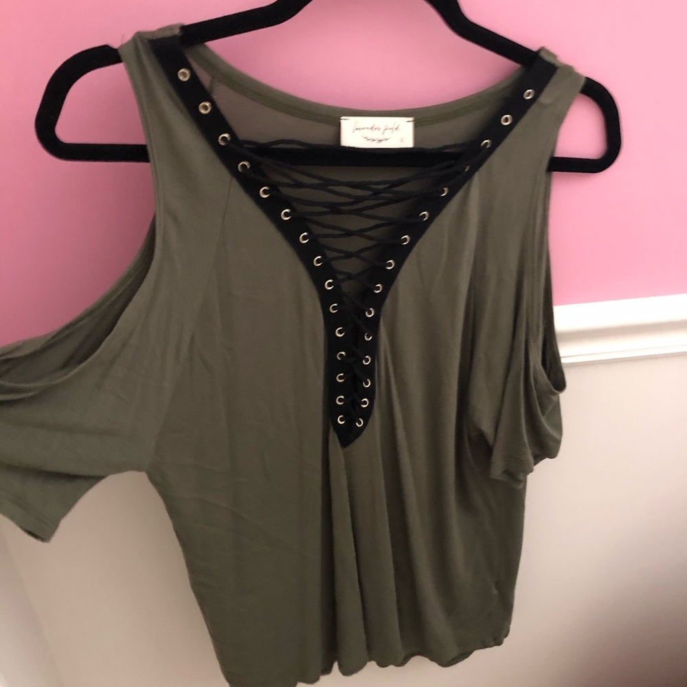 Green Shoulder Cutout Top